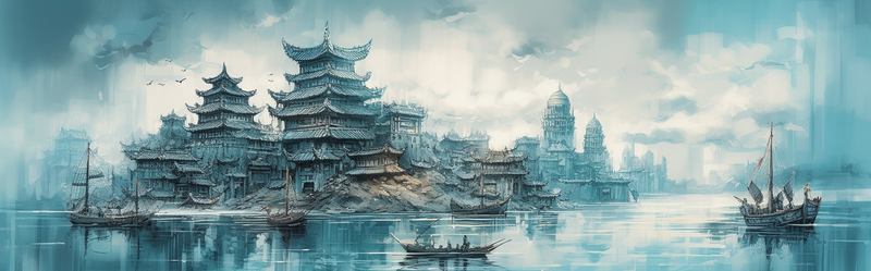 杨帆出航江面大船中国风背景,插画/手绘图,插画/手绘图库,插画/手绘图下载,插画/手绘